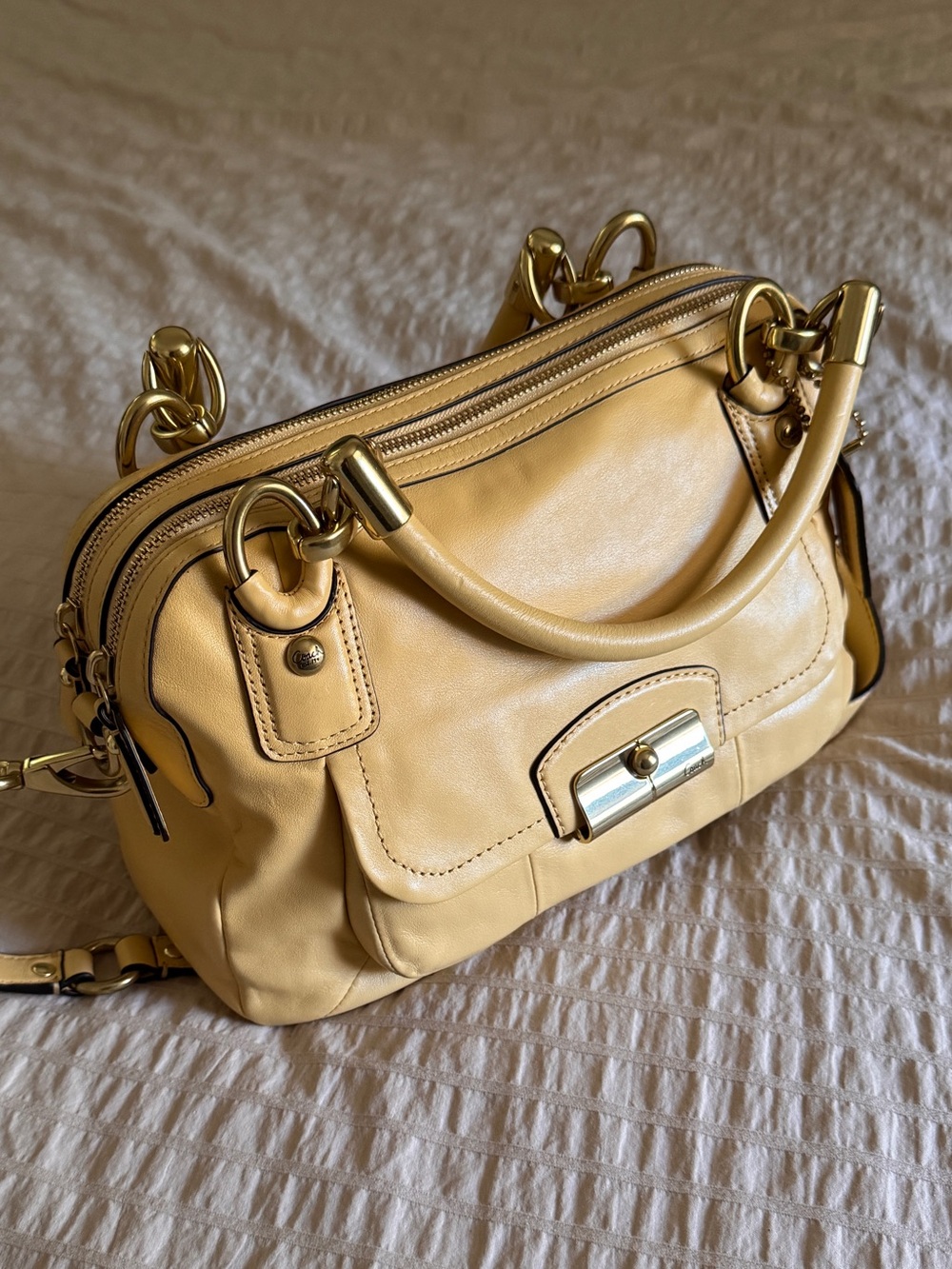 Coach Kristin Double-Zip Satchel in Buttercup Yellow Leather F22304 EUC